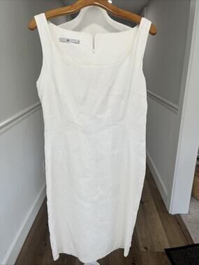 Jarbo Linen Dress Sleeveless Sheath Stretch Classic Preppy Coastal Size 38 Med